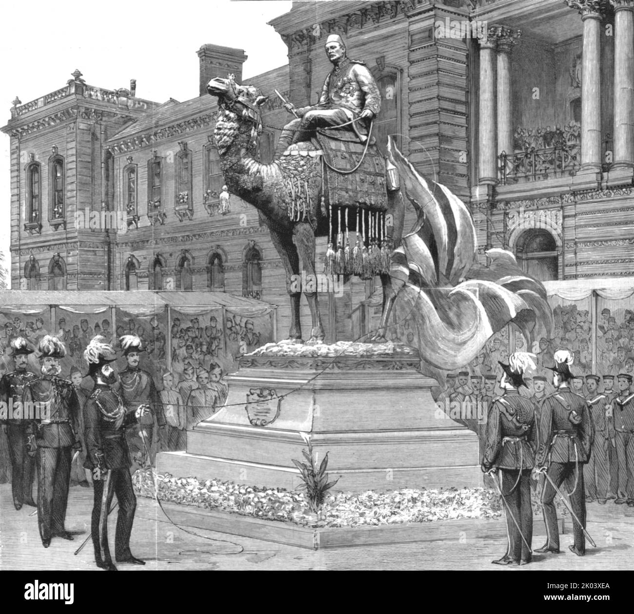 'The Statue of General Gordon at the Brompton Barracks, Chatham; The Prince of Wales Unveiling the Statue', 1890. From &quot;The Graphic. An Illustrated Weekly Newspaper&quot;, Volume 41. January to June, 1890. Stock Photo