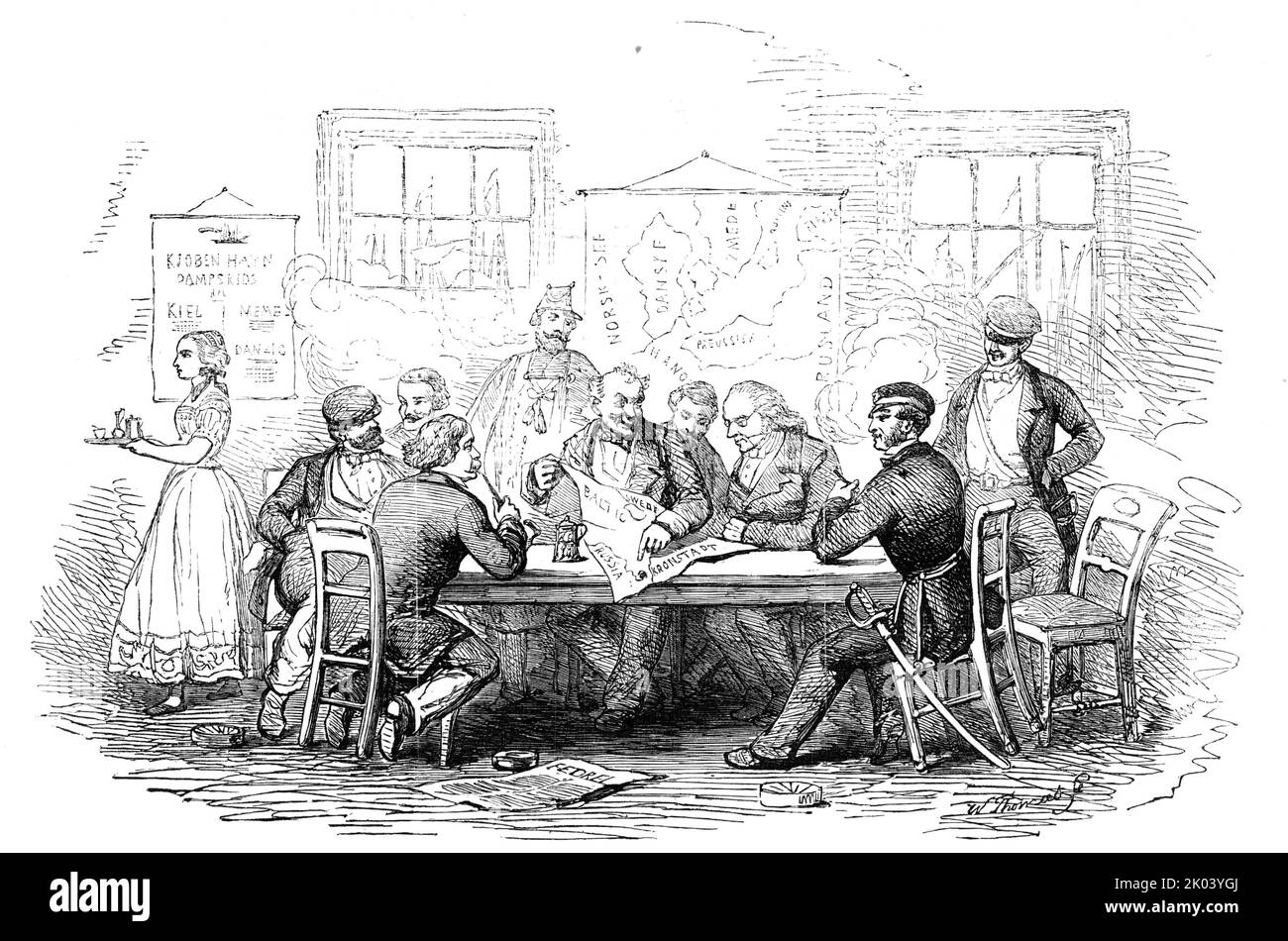 Discussing the War, in a Coffee-House, at Copenhagen - sketched by E.T