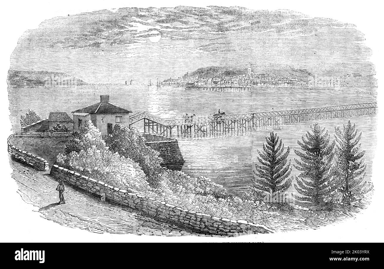 Irish Watering-Places - Youghall, County Cork, 1854. Town on the estuary of the River Blackwater. 'Youghal is the second town in the vast county of Cork - the Yorkshire of Ireland...The town...is of remotest antiquity. It was called Eo-chailie (Anglicised into Youghal), or the Yew Wood, from its position at the base of a low range of hills, ones clad with indigenous forests of yew-trees'. From &quot;Illustrated London News&quot;, 1854. Stock Photo