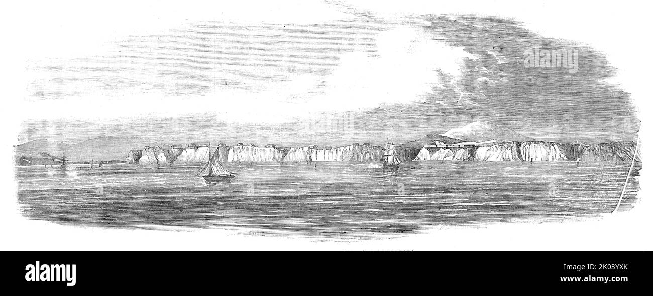 Anapa, on the coast of Circassia, 1854. Sketch by Lieutenant C. E. Gordon, Royal Engineers, of a strategic port during the Crimean War: '...&quot;bombarded since the 7th [September], by the squadron under Admiral [Edmund Moubray] Lyons&quot;...Anapa...is a seaport town and fortress of Circassia, on the Black Sea, and has a Russian garrison. It is meanly built, and has a bad harbour...When the Russians, last spring, destroyed that chain of forts along the Circassian coast by which they had for a number of years held the country in a grasp of iron, they thought proper to spare Anapa, Soujuk Kale Stock Photo