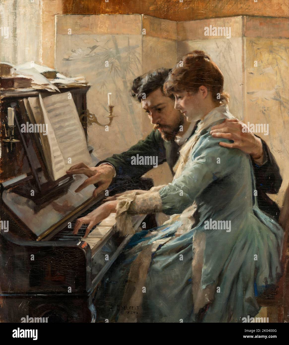 At the Piano, 1884. Found in the collection of the G&#xf6;teborg Konstmuseum. Stock Photo