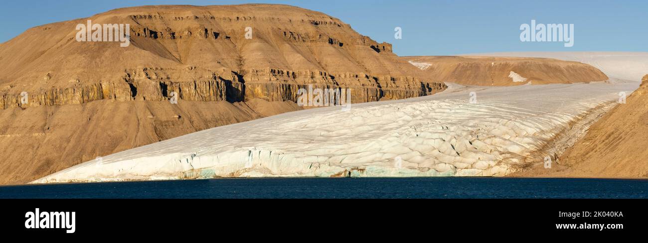 Glacier and fjord on southern coast of Devon Island, Nunavut, Canada. Stock Photo