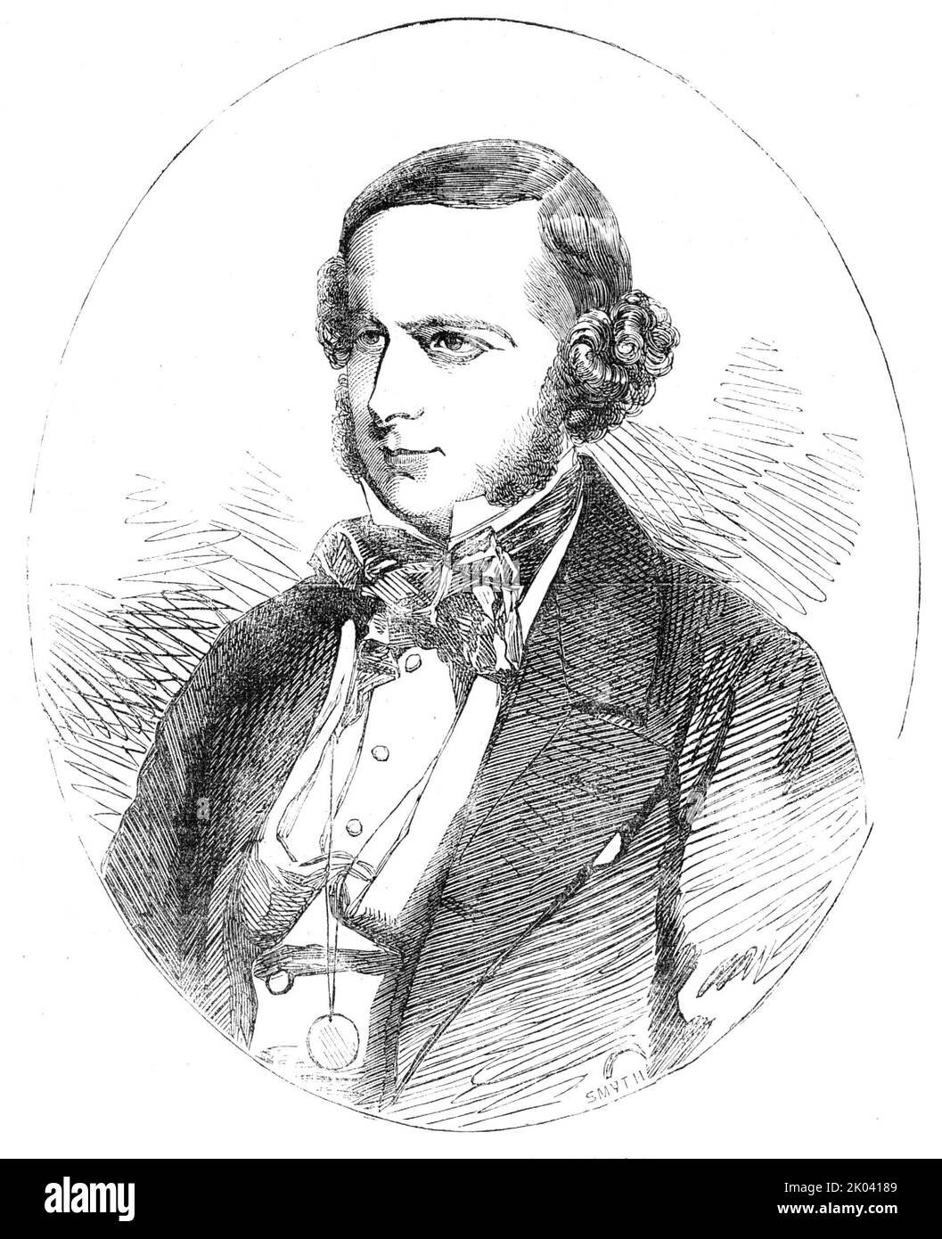 The Hon. F. Leveson-Gower, M.P., Seconder of the Address to Her Majesty, in the House of Commons - from a drawing by Baugniet, 1854. British politician and autobiographer Edward Frederick Leveson-Gower. 'At the general election of 1852 he successfully contested Stoke-upon-Trent, which seat he still retains...Mr. Gower is of decidedly Liberal principles, a friend of reform, a consistent supporter of progress, and an uncompromising Free-trader. It is believed that on Tuesday he made his maiden speech, though he has been so long a member of the House; and he was somewhat rewarded for his patient Stock Photo