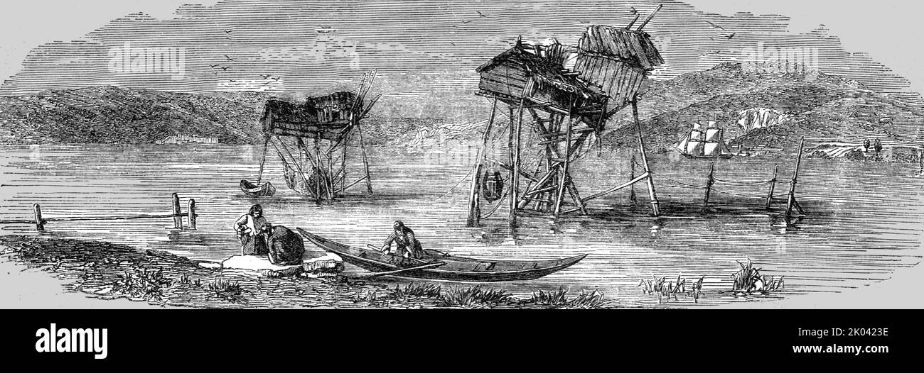 'Fishing Stations near the entrance of the Black Sea', 1854. From &quot;Cassells Illustrated Family Paper; London Weekly 31/12/1853 - 30/12/1854&quot;. Stock Photo