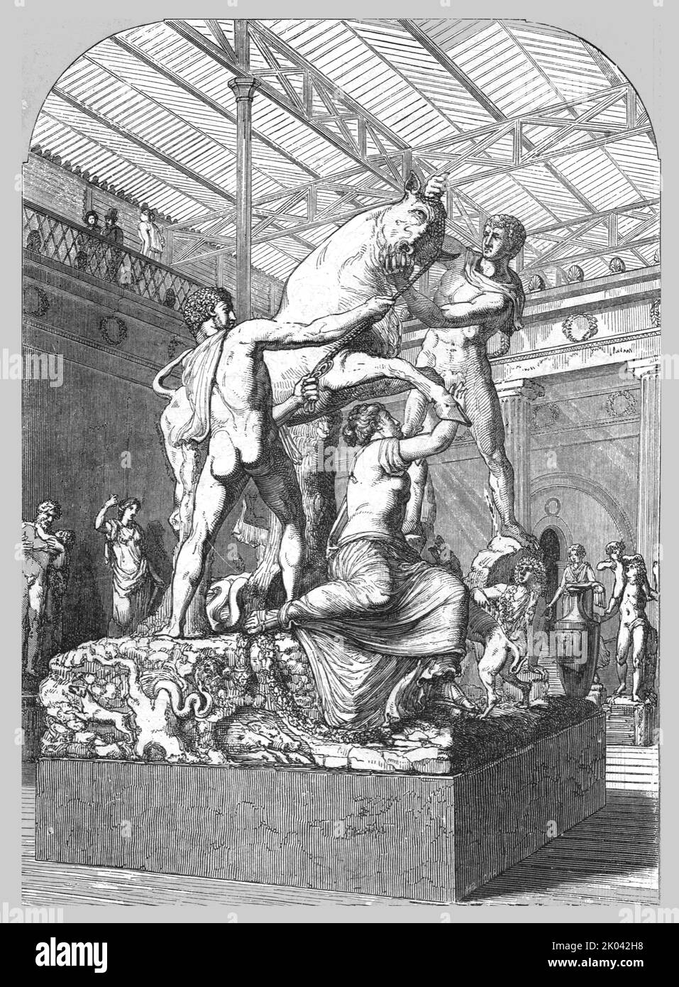 'Crystal Palace, Sydenham; Roman Court: Toro Farnese, from the Farnese Collection, Naples', 1854. From &quot;Cassells Illustrated Family Paper; London Weekly 31/12/1853 - 30/12/1854&quot;. Stock Photo