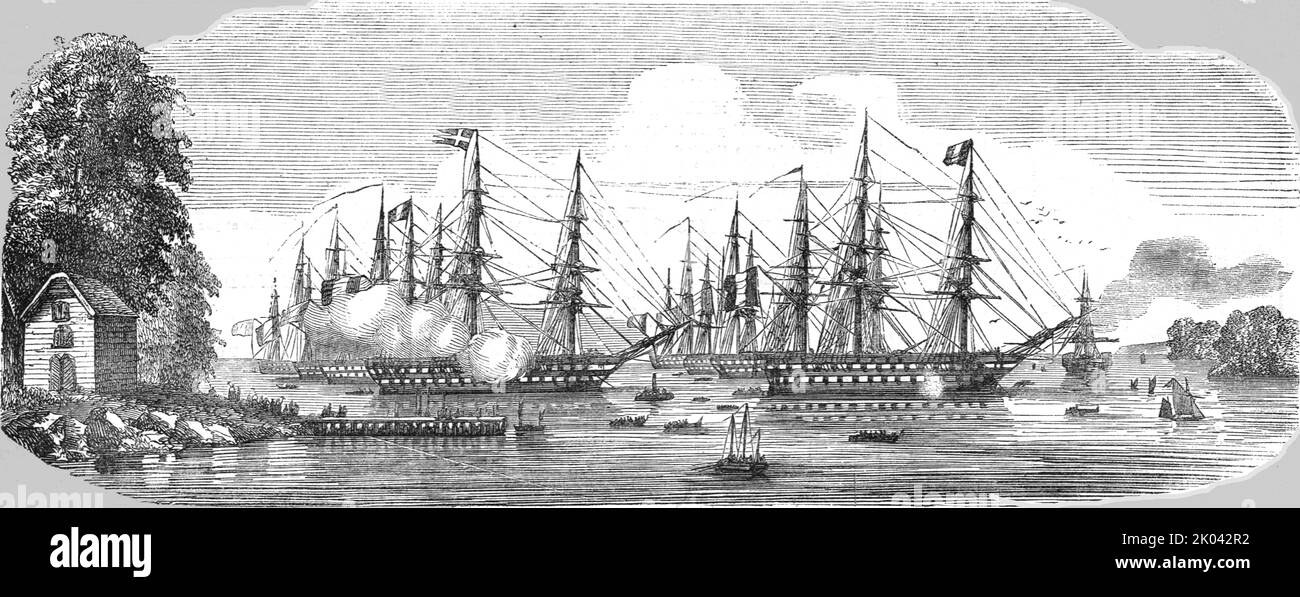 'French Baltic Fleet in Kiel Harbour', 1854. From &quot;Cassells Illustrated Family Paper; London Weekly 31/12/1853 - 30/12/1854&quot;. Stock Photo
