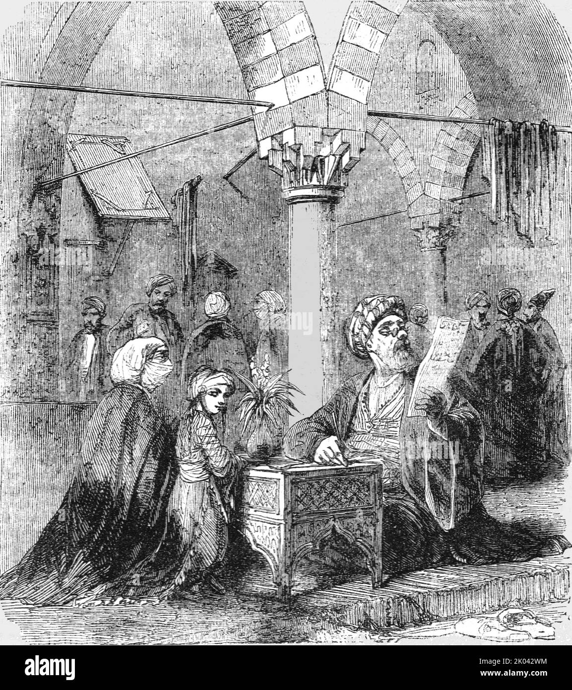 'Public Writer at the Bazaar; Industrious Classes in Constantinople', 1854. From &quot;Cassell's Illustrated Family Paper; London Weekly 31 Dec 1853 to 30 Dec 1854&quot;. Stock Photo