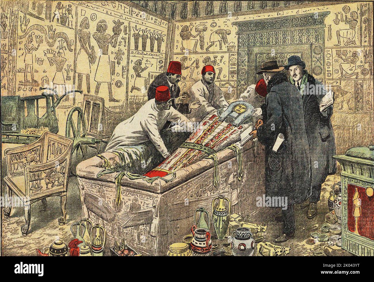 Howard Carter and Lord Carnarvon with Coffin of Tutankhamun. Private Collection Stock Photo Alamy