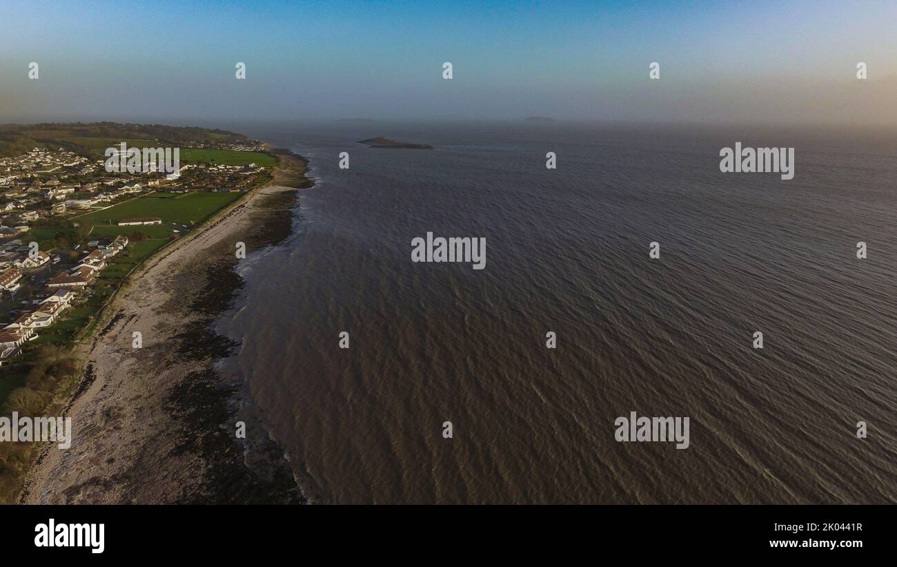 Aerial views over Sully Village, Vale of Wales Stock Photo