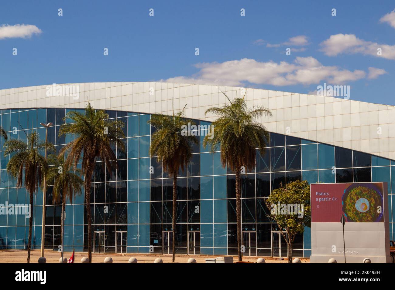 Brasília, Federal District, Brazil – July 23, 2022: Ulysses Guimarães Convention Center on a clear day with blue sky. Project by Sérgio Bernardes. Stock Photo