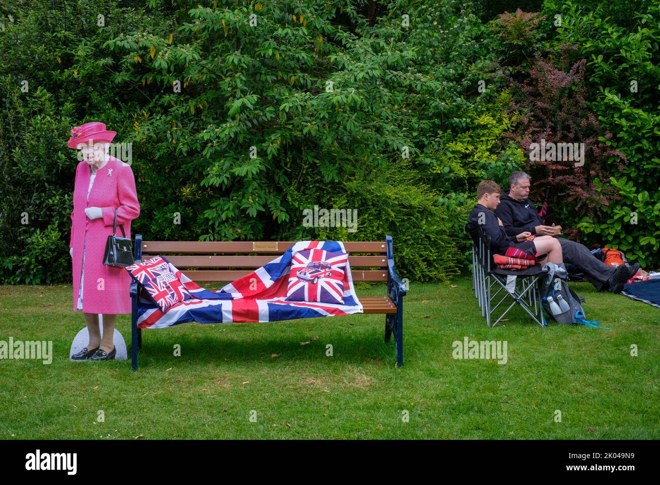 A cardboard cutout of Her Majesty Queen Elizabeth II at a Platinum
