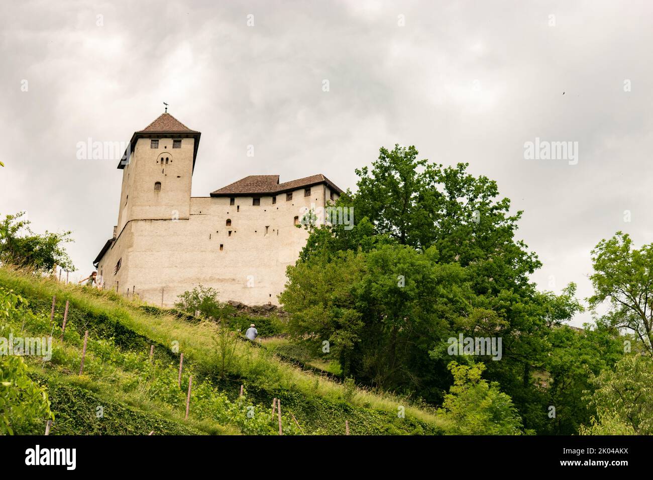 Balzers, Liechtenstein, June 5, 2022 Historic old Gutenberg castle on a cloudy day Stock Photo