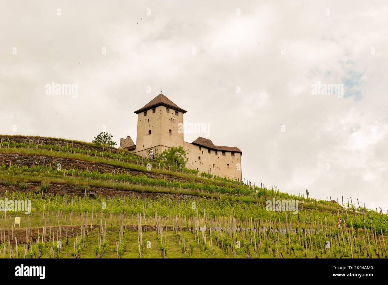Balzers, Liechtenstein, June 5, 2022 Historic old Gutenberg castle on a cloudy day Stock Photo