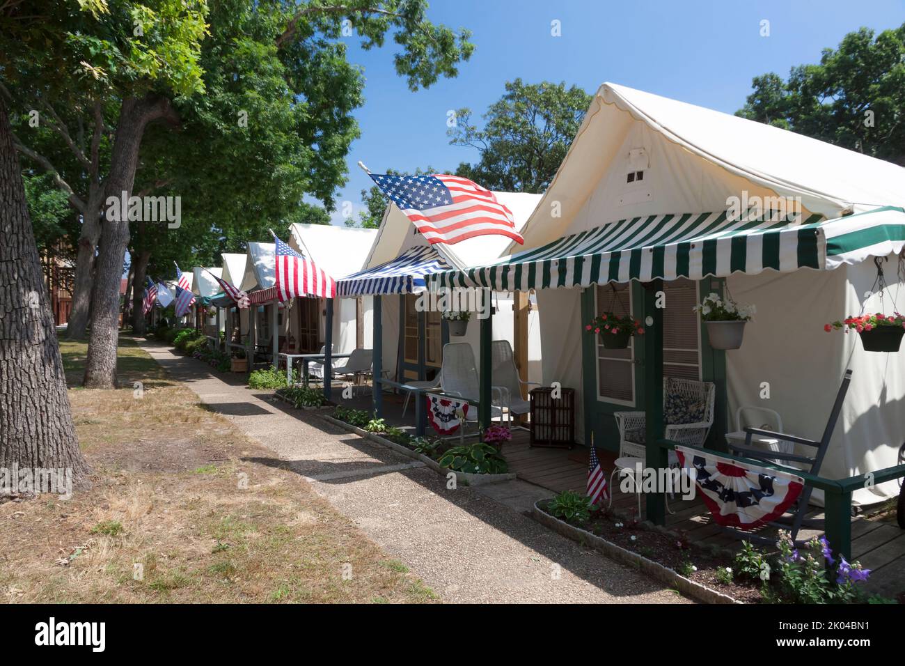 Historic Ocean Grove's Camp Methodist summer tent neighborhood at the New Jersey shore. Stock Photo