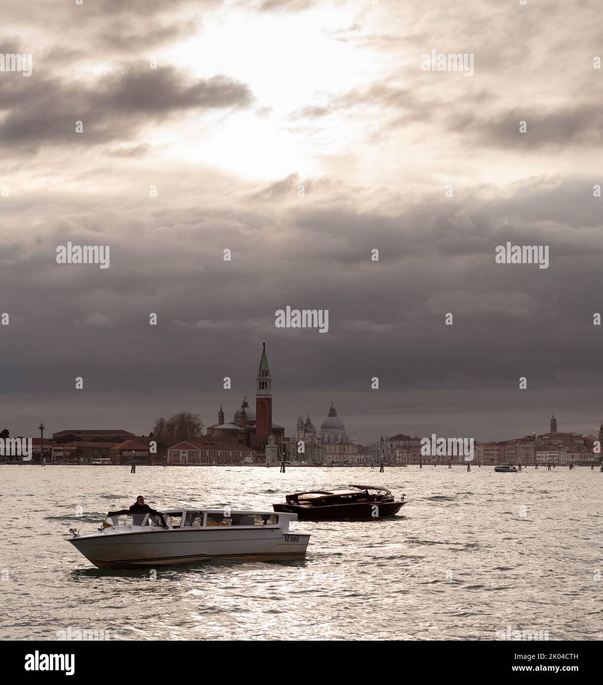 View of the St. Giorgio church on the cloudy sky, Venice Stock Photo