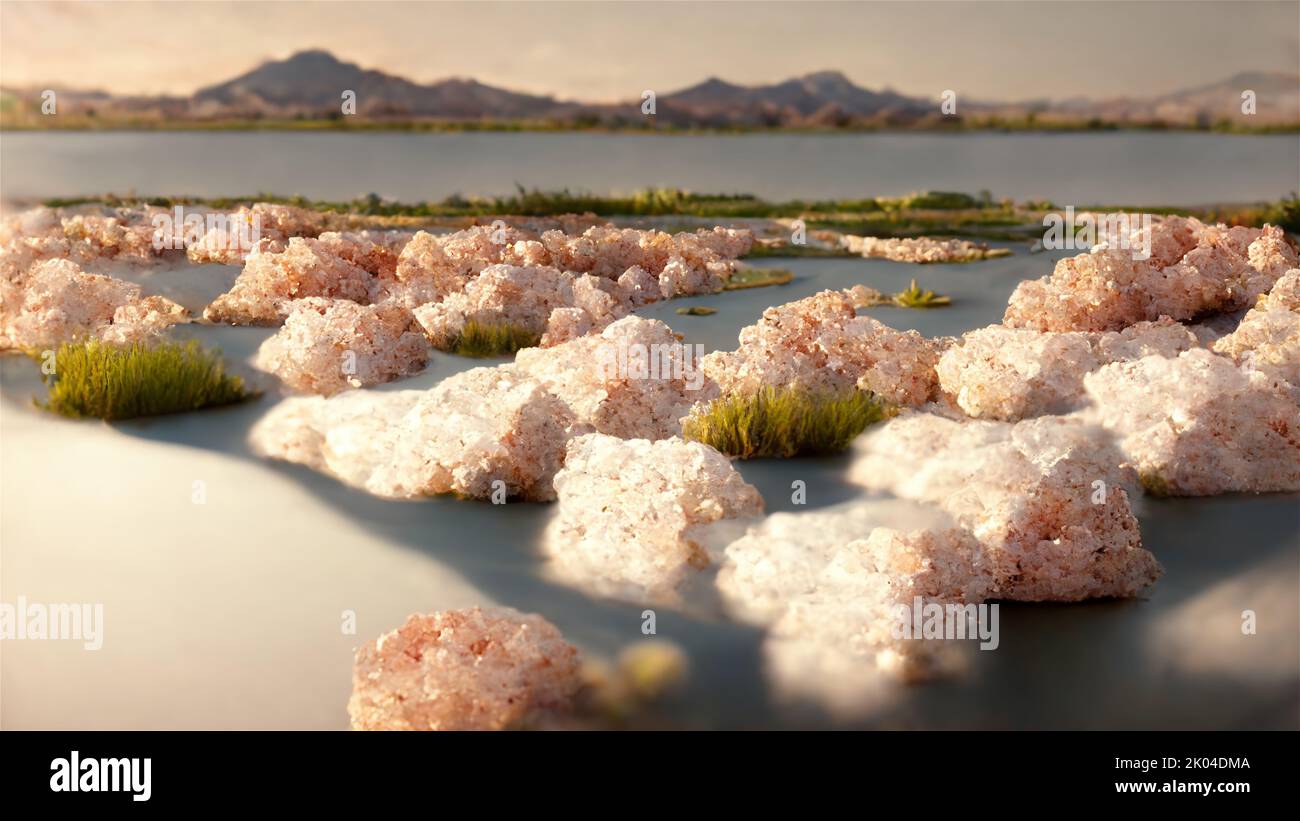 Saline, lake with heap of natural pink salt, abstract background Stock Photo