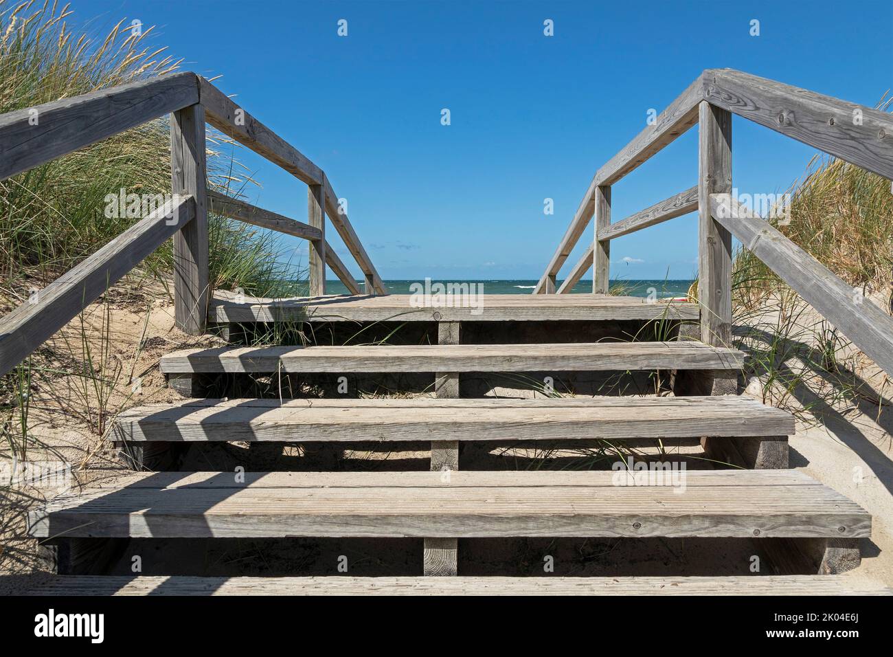 Entrance to the beach, Steinwarder peninsula, Heiligenhafen, Schleswig-Holstein, Germany Stock Photo