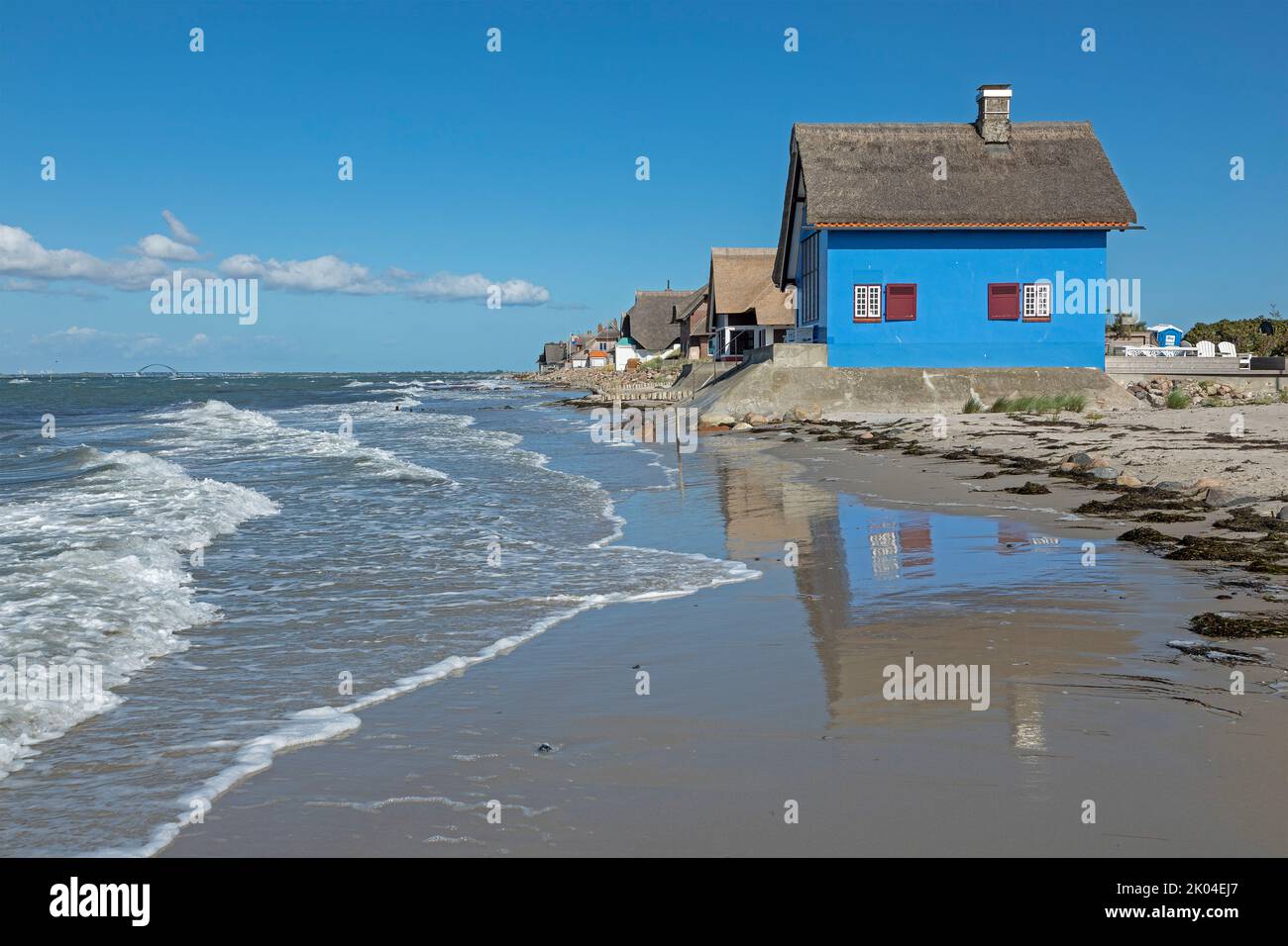 Thatched houses at the beach, Fehmarn Sound Bridge, Graswarder