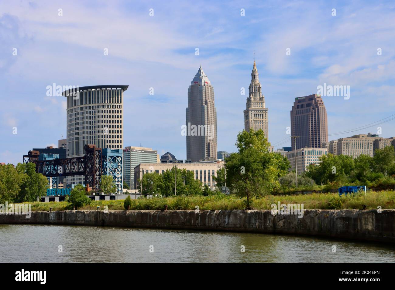 Cleveland skyline photographed from Cuyahoga river. District Courthouse