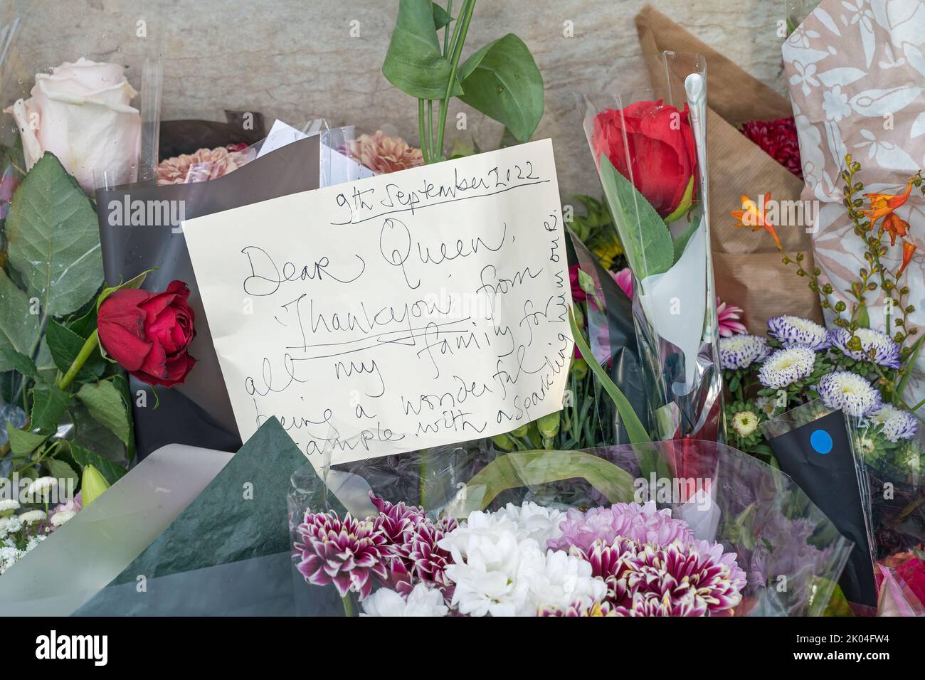 Flowers outside Buckingham Palace remembering Queen Elizabeth II after