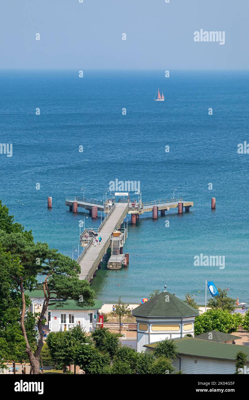 view of the pier from a vantage point, Göhren, Rügen Island, Mecklenburg-West Pomerania, Germany Stock Photo