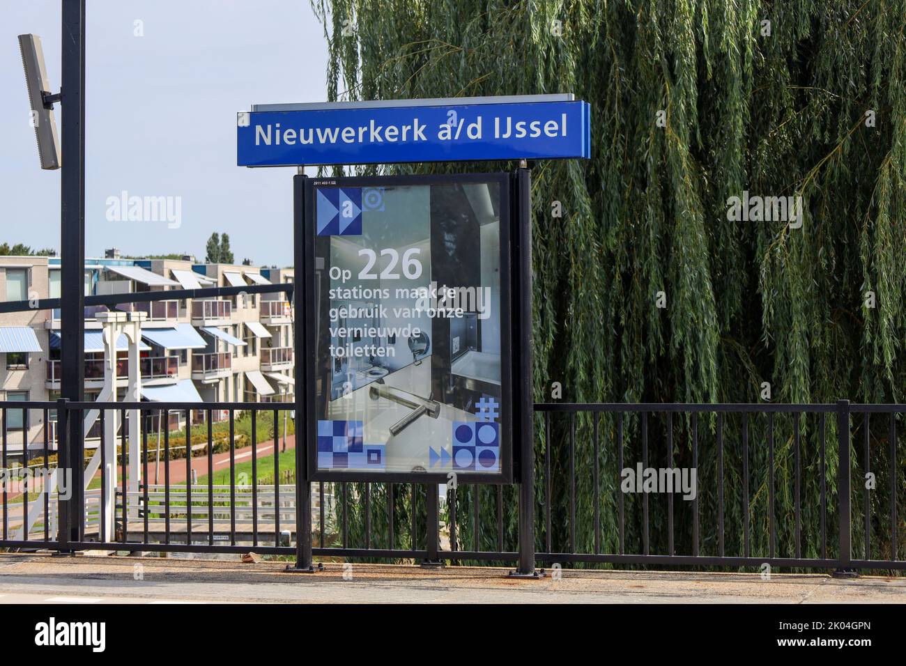 Namesign on the platform of railway station Nieuwerkerk aan den IJssel in the Netherlands of Prorail Stock Photo
