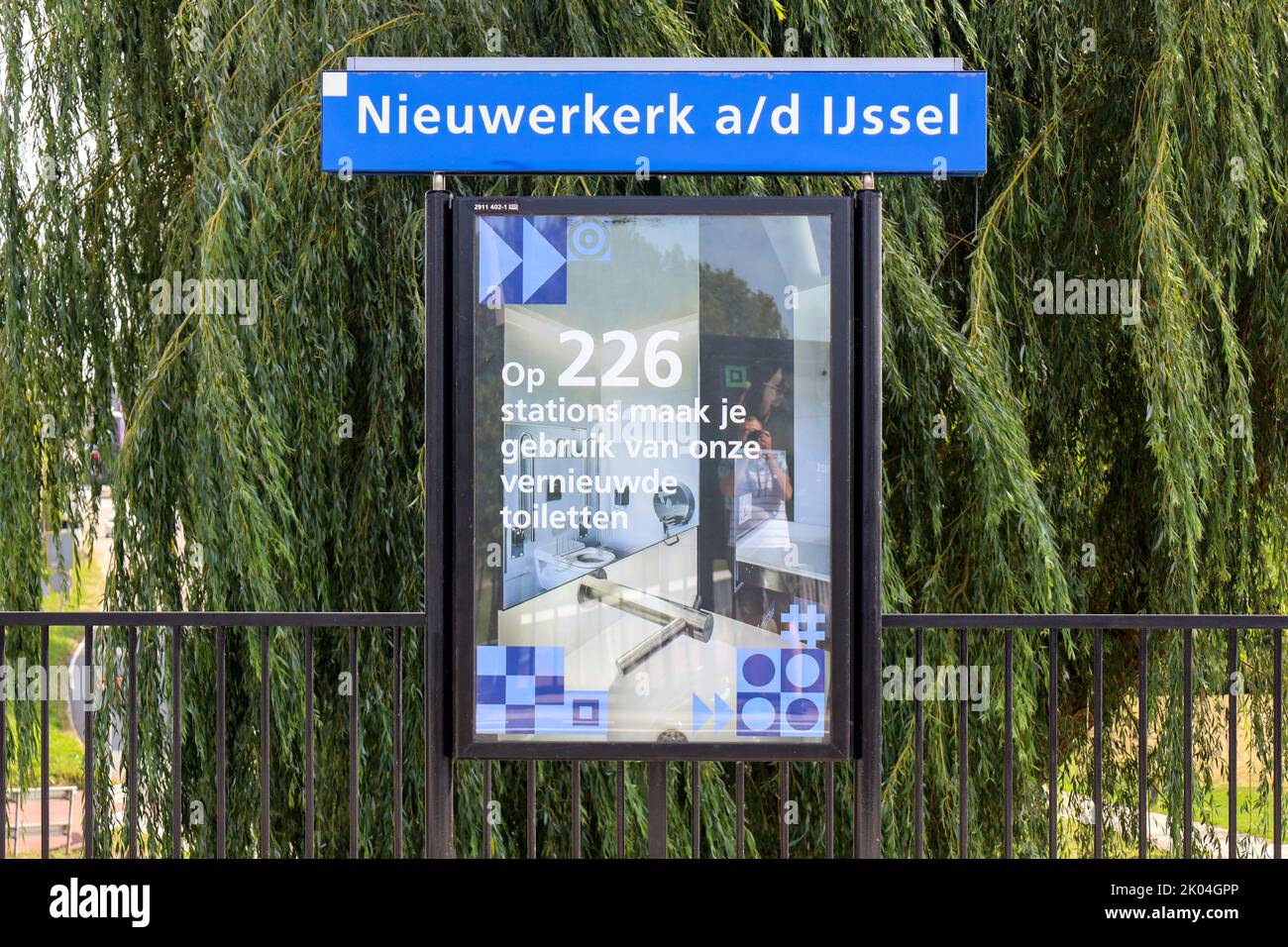 Namesign on the platform of railway station Nieuwerkerk aan den IJssel in the Netherlands of Prorail Stock Photo