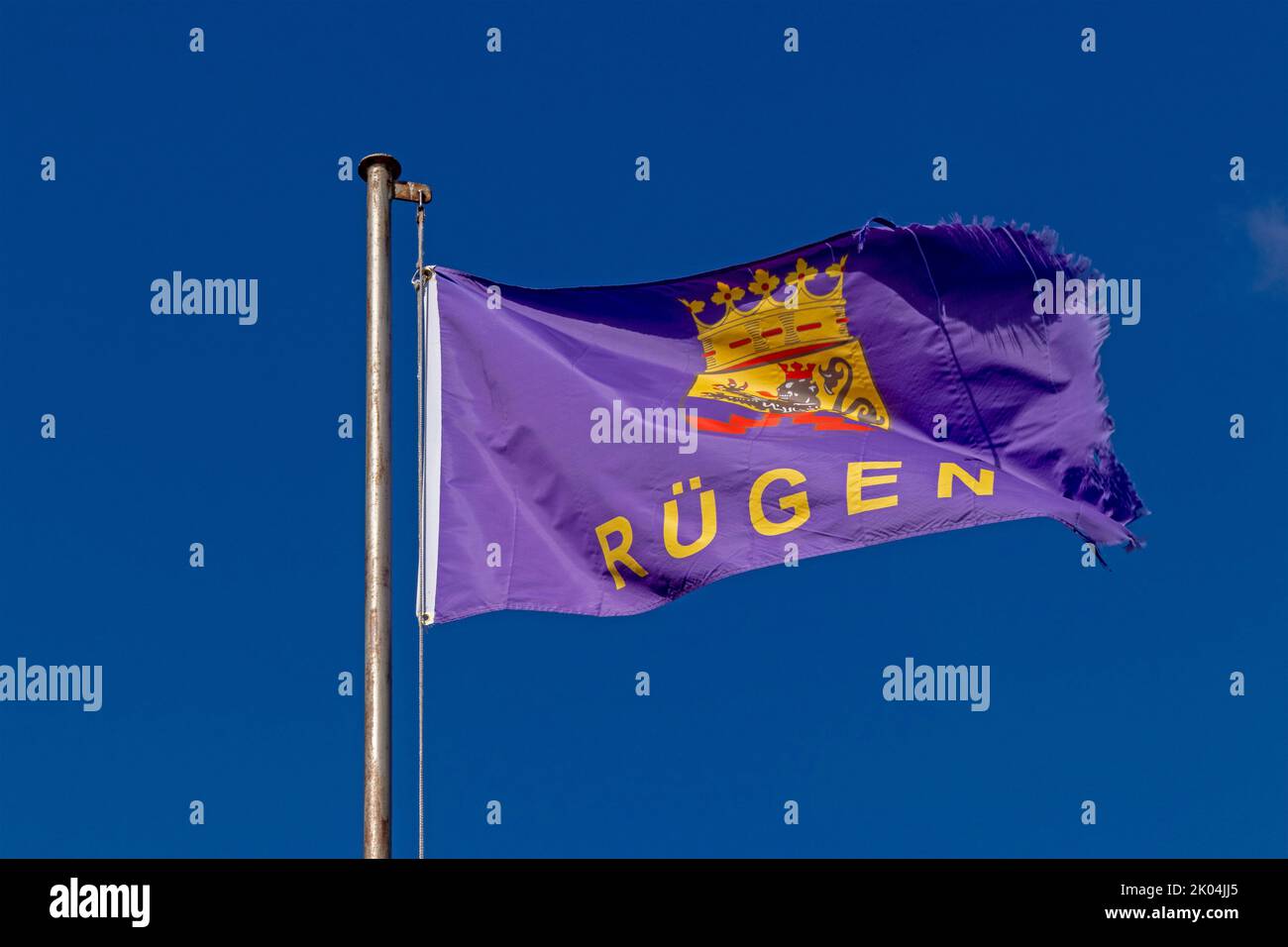 flag, harbour, Altefähr, Rügen Island, Mecklenburg-West Pomerania, Germany Stock Photo