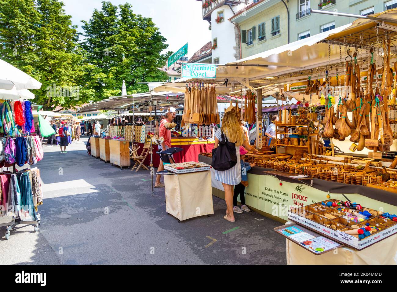 Stalls at the market in Waisenhausplatz (Markt Waisenhausplatz), Bern, Switzerland Stock Photo