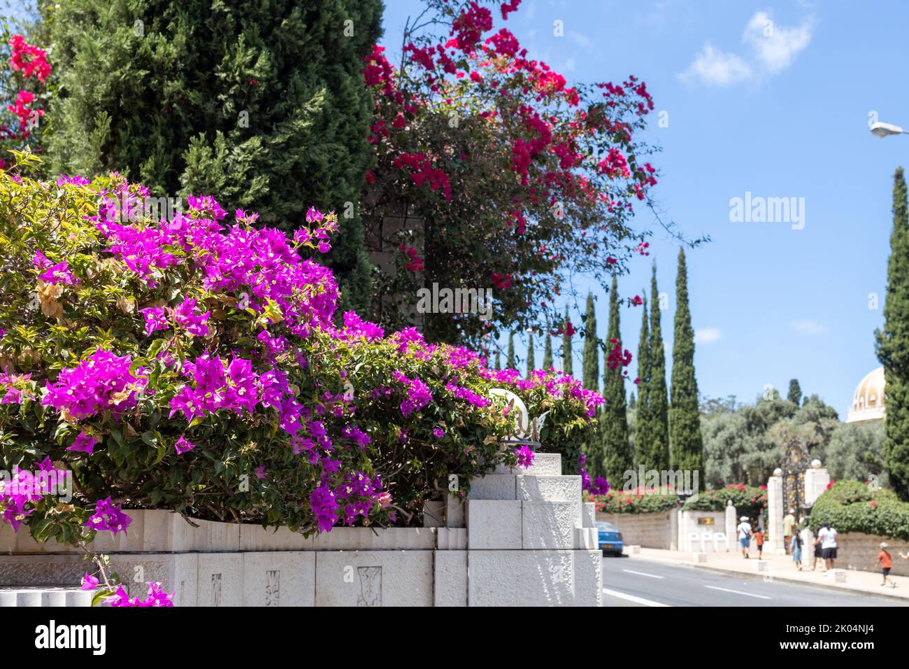 Haifa, Israel, July 12, 2022 : The decorative metal gate at the entrance to the middle terrace of the Bahai Garden, located on Mount Carmel in the cit Stock Photo