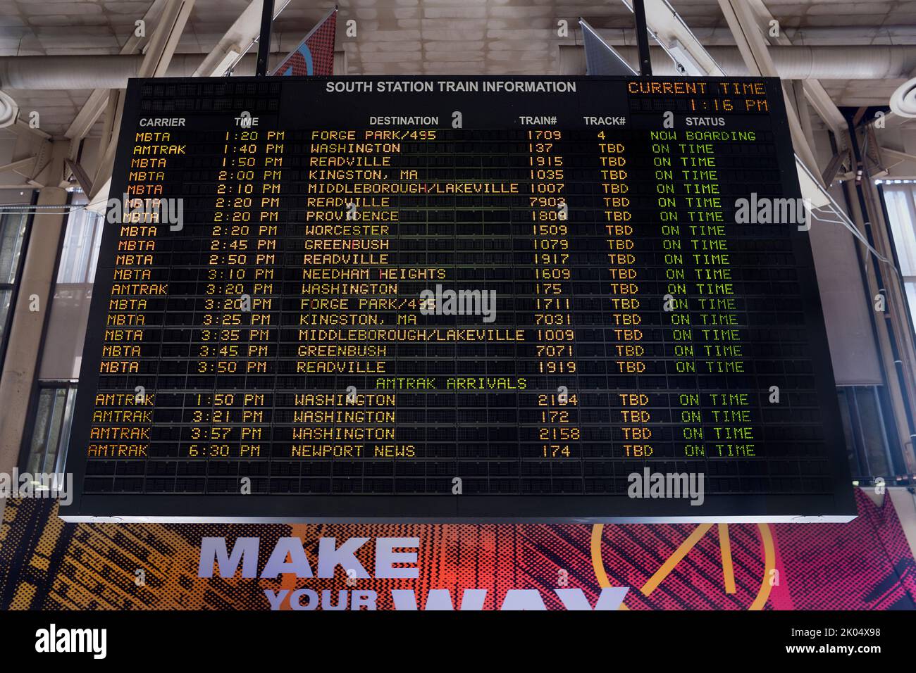 Train Station Digital Information Board Stock Photo