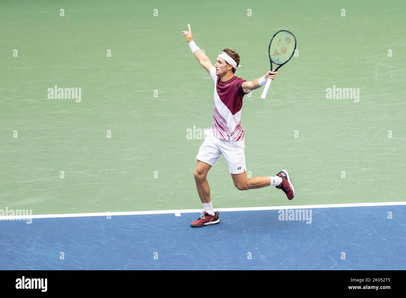 New York, USA. 09th Sep, 2022. Casper Ruud of Norway reacts during semifinal of US Open Championships against Karen Khachanov at USTA Billie Jean King National Tennis Center in New York on September 9, 2022. Ruud won in four sets and will play his first ever US Open final. (Photo by Lev Radin/Sipa USA) Credit: Sipa USA/Alamy Live News Stock Photo