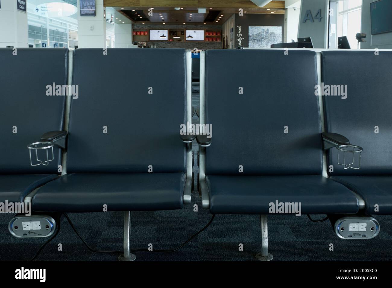 Row of Seats in Waiting Area, Jacksonville International Airport, Jacksonville, Florida, USA Stock Photo