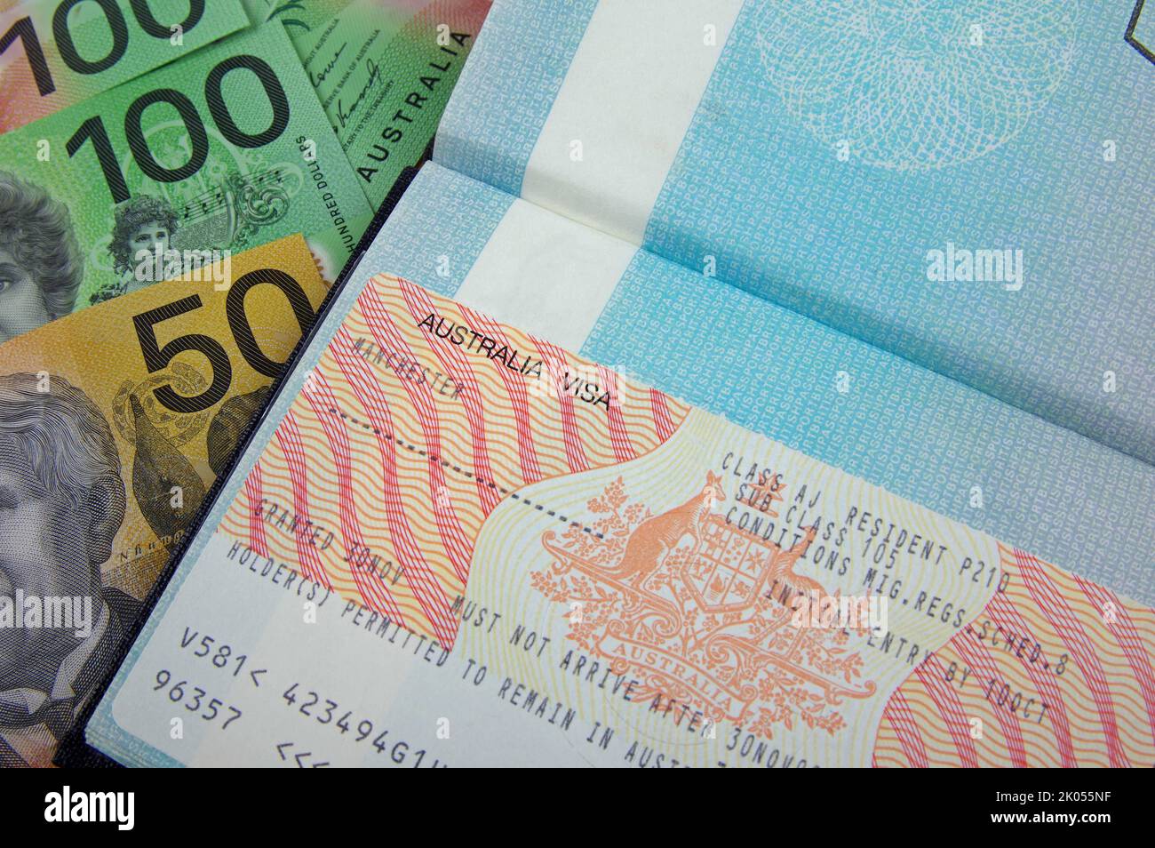 australian migration visa and australian money Stock Photo