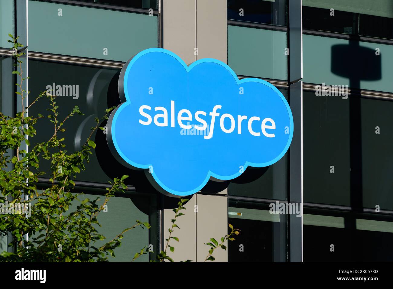 Bellevue, WA, USA - September 08, 2022; Sign in blue and white for cloud computing services company Salesforce at Bellevue office Stock Photo