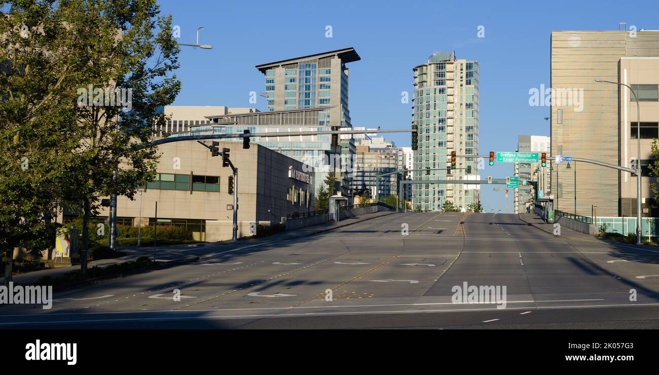 Bellevue, WA, USA - September 08, 2022; Deserted NE 10th Street in Bellevue Washington Stock Photo