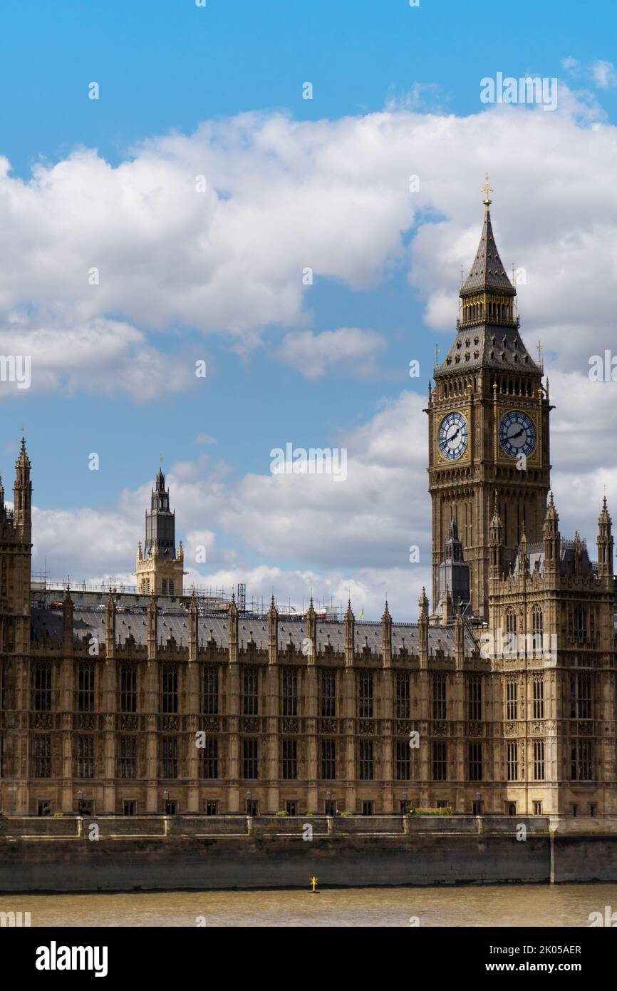 Close up of British parliament with Big Ben tower in London as famous ...