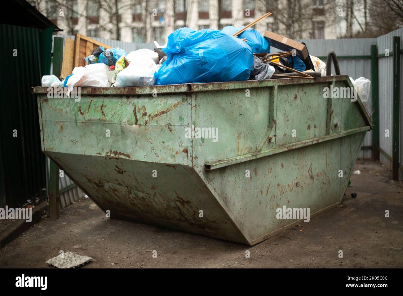 Garbage can. Waste container. City dump. Garbage collection in city. Stock Photo