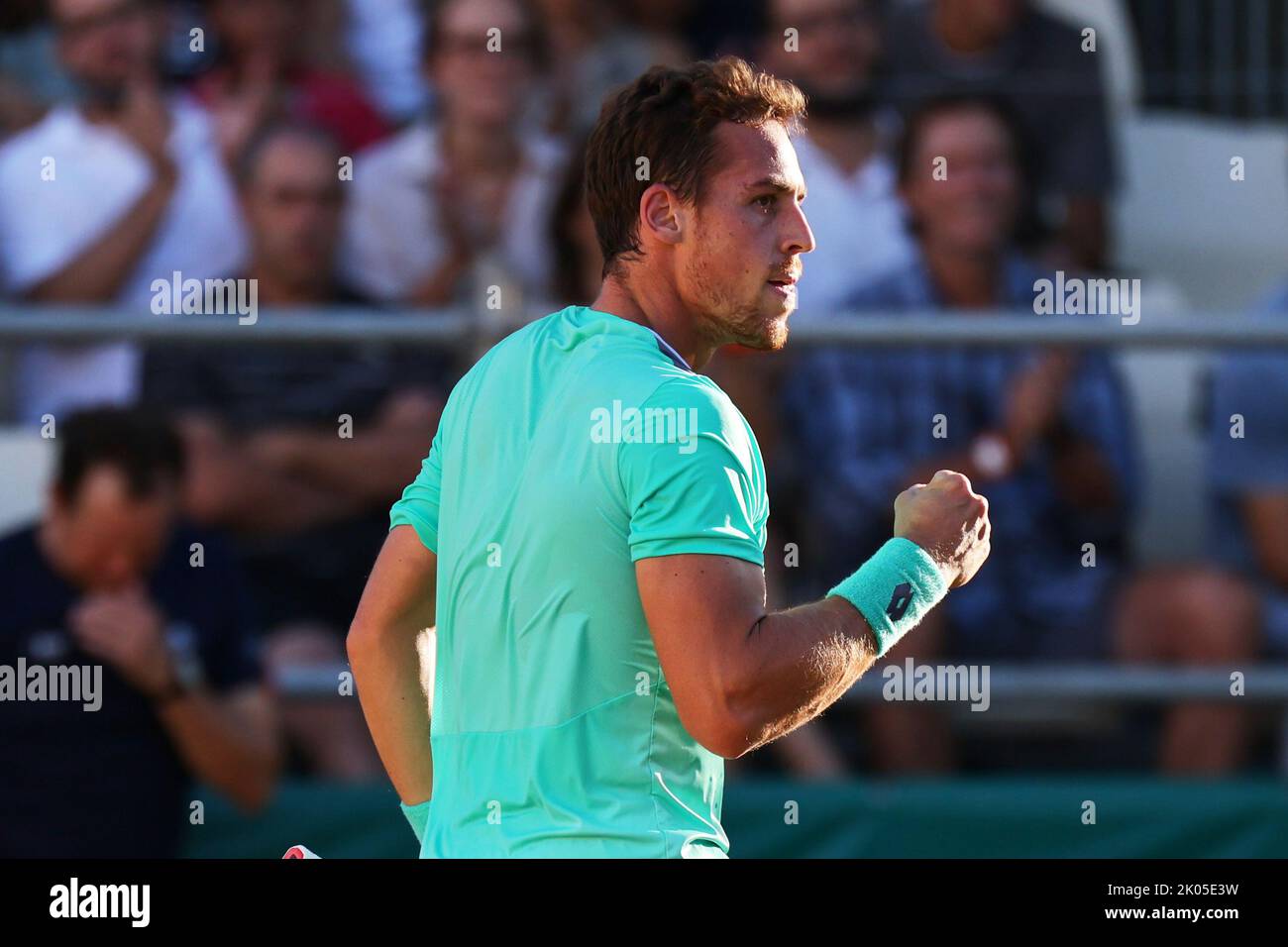 Seville, Spain. 9th Sep, 2022. SEVILLA, SPAIN - SEPTEMBER 09: Roberto Carballes  Baena of Spain celebrate a point during their quarterfinal match at the ATP  Sevilla Challenger at Real Club Tenis Betis