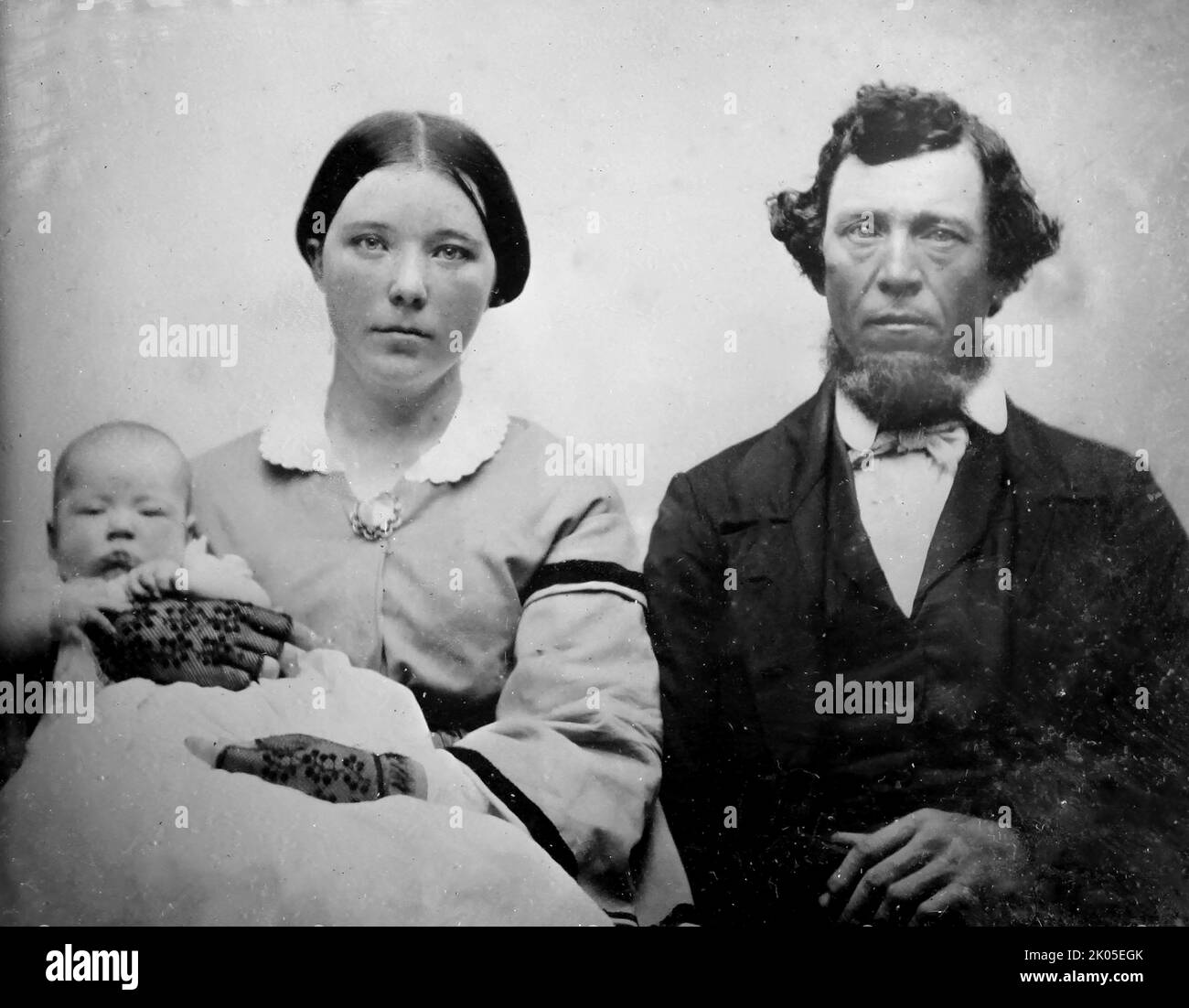 A young family daguerreotype portrait, ca. 1860s. Stock Photo