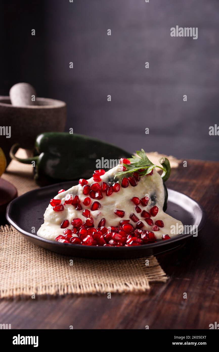 Chile en Nogada, Typical dish from Mexico. Prepared with poblano chili
