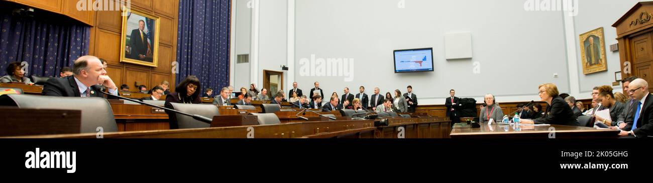 Testimony of Federal Housing Administration Commissioner Carol Galante at hearing of House Financial Services Committee, Capitol Hill. Stock Photo