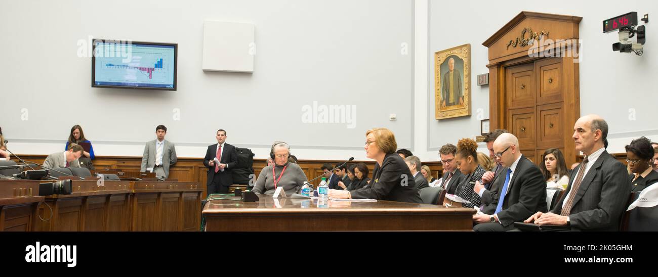 Testimony of Federal Housing Administration Commissioner Carol Galante at hearing of House Financial Services Committee, Capitol Hill. Stock Photo