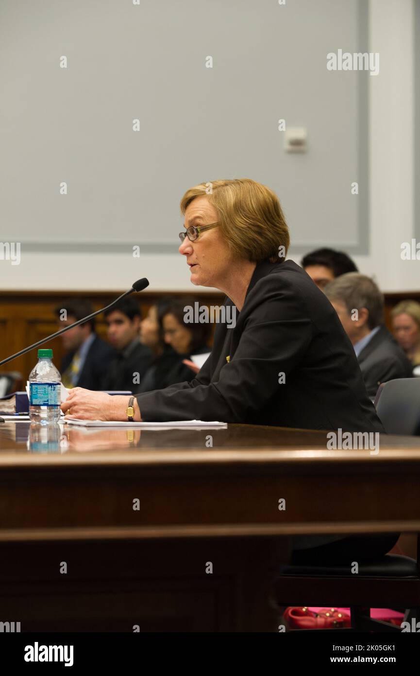 Testimony of Federal Housing Administration Commissioner Carol Galante at hearing of House Financial Services Committee, Capitol Hill. Stock Photo