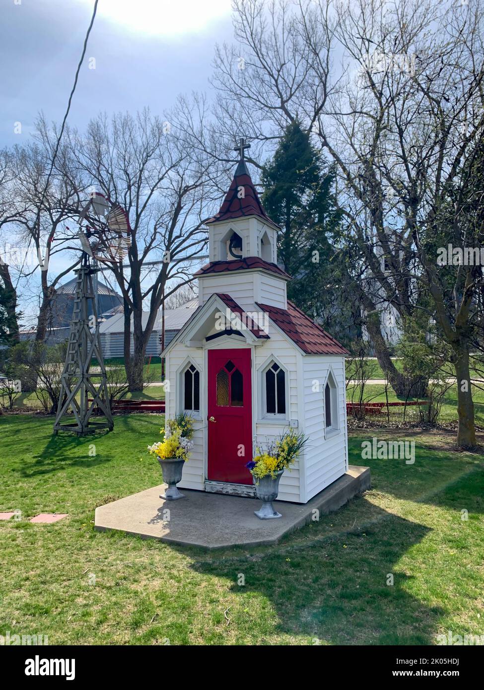 Elk Horn, Iowa, USA 4.2021 Danish windmill museum at an interstate