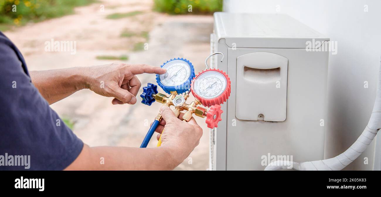 air conditioner check service, leak detection, fill refrigerant Stock