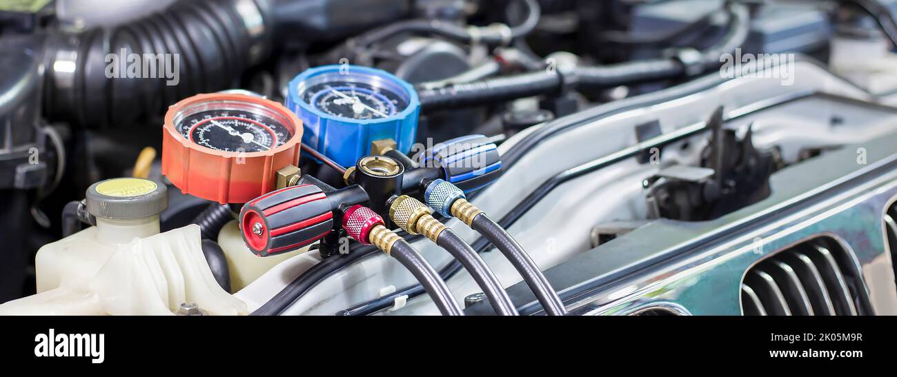 Car air conditioner check service, leak detection, fill refrigerant