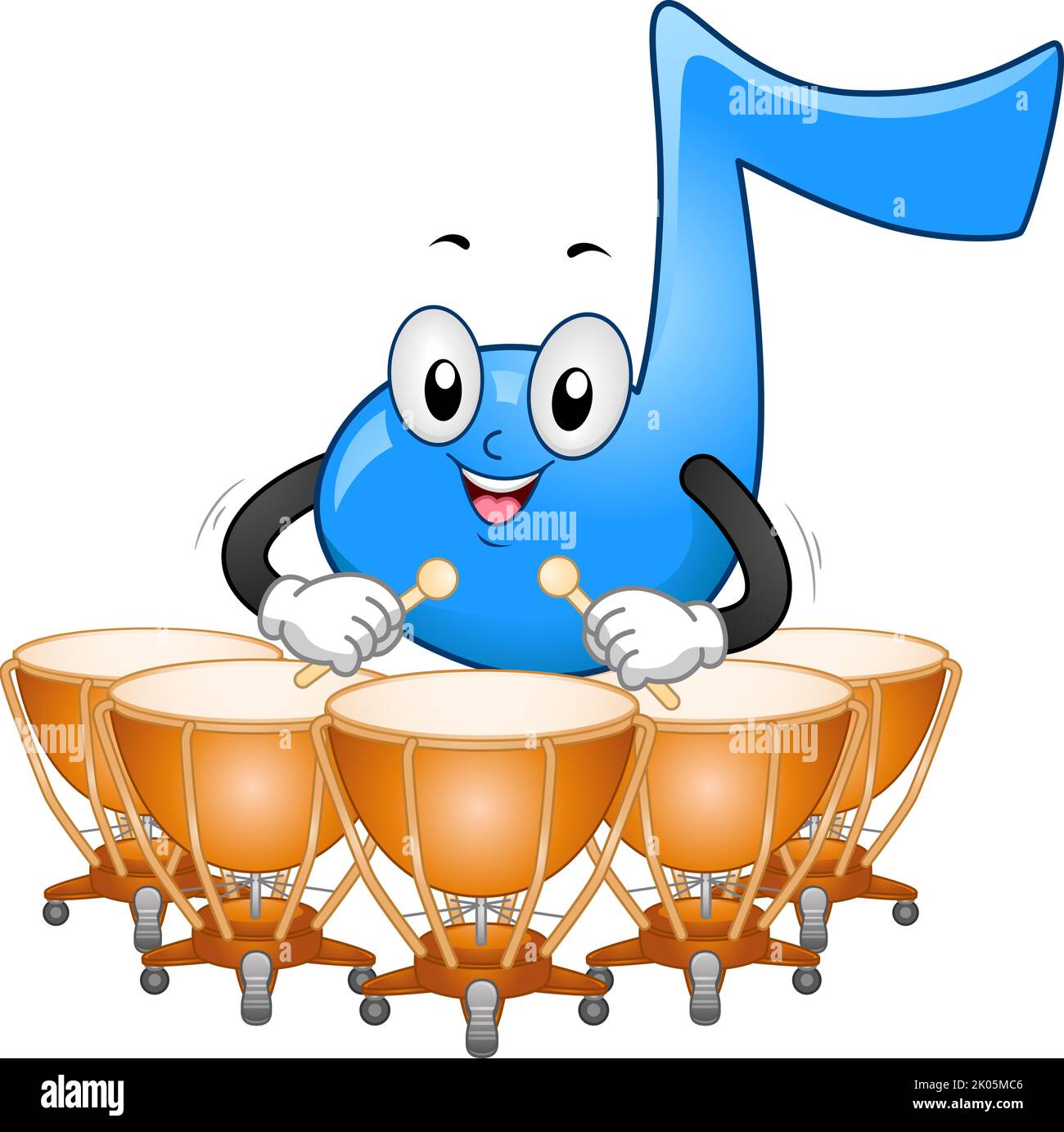 Illustration of Eight Note Mascot Holding Wooden Stick Playing Timpani