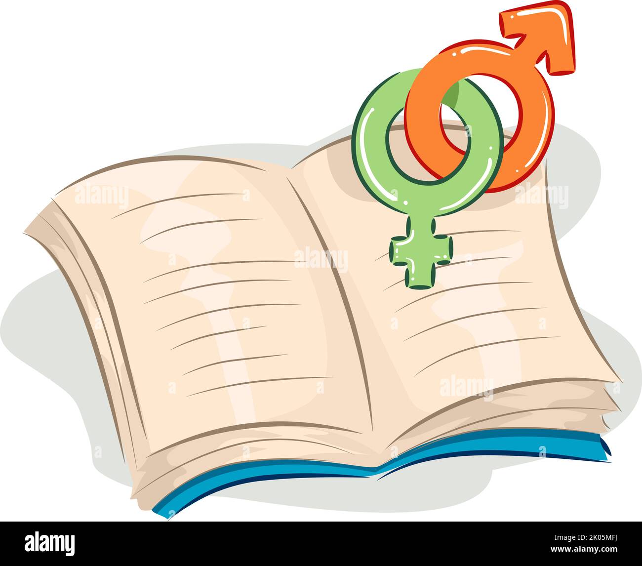 Illustration of Open Book with Male and Female Gender Symbol Intertwined Stock Photo