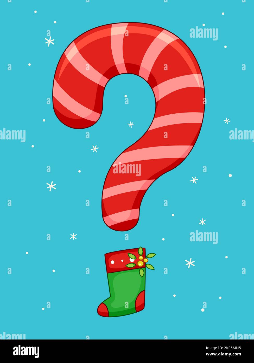 Illustration of Christmas Sock and Candy Cane as Part of Big Question